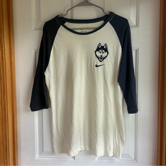 Nike Slim Fit UConn Tri-Blend 3/4 Sleeve Raglan Tee Cream Sz XL - Picture 2 of 5
